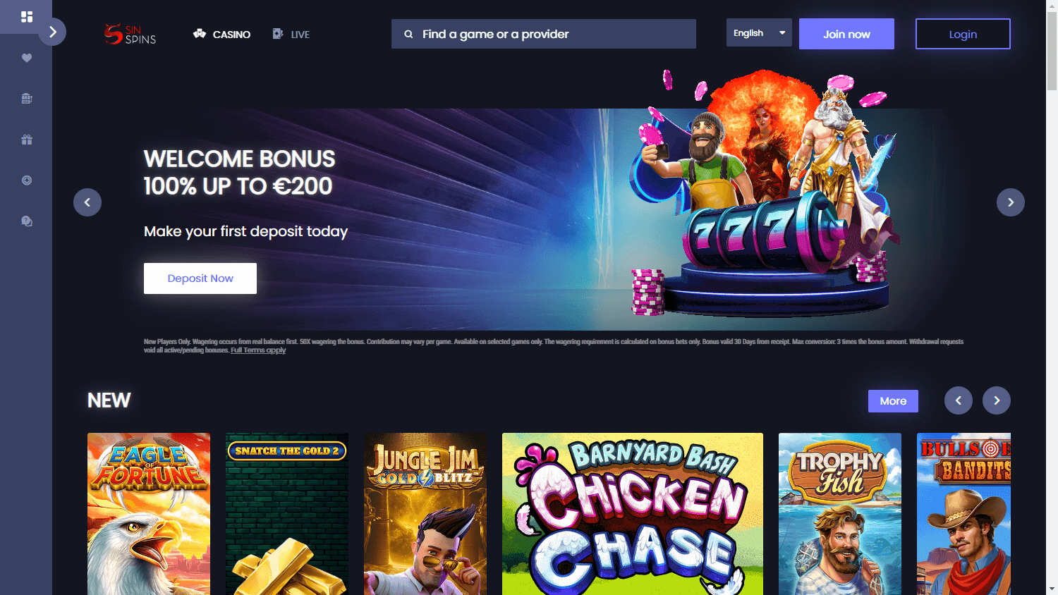 Sin Spins Casino Desktop screenshot
