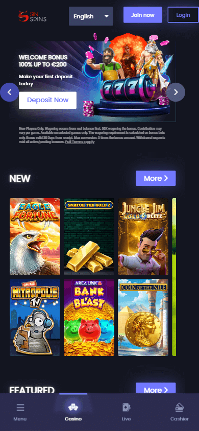 Sin Spins Casino Mobile screenshot
